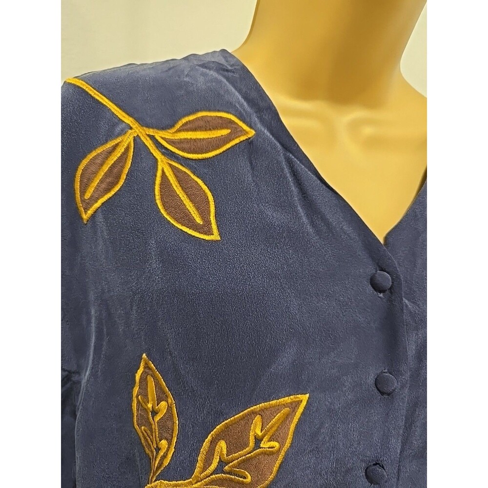 Vtg Diane Von Furstenberg Silk Tunic Medium Embroidered Floral Indie Artsy 90s